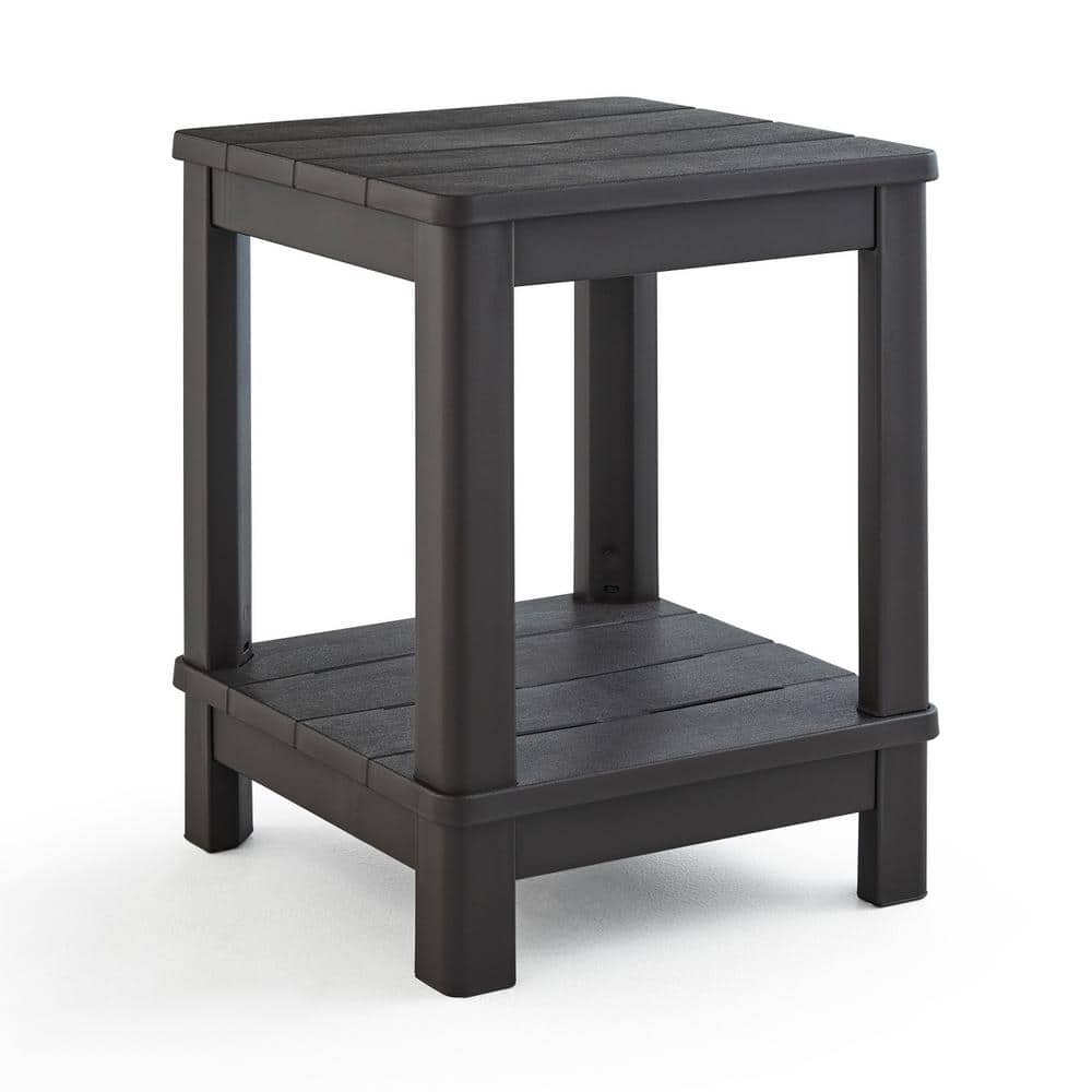 Deluxe Brown Resin Square Patio Side Table with Storage