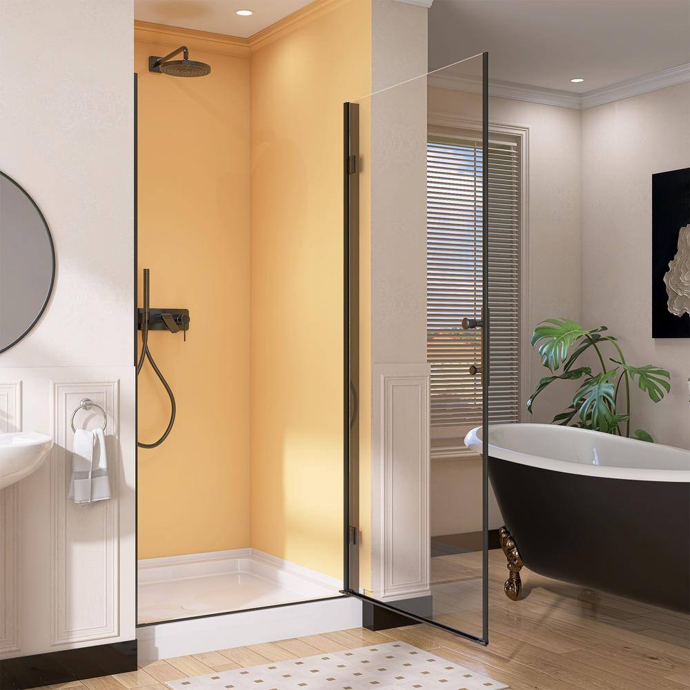 Matte Black Frameless Pivot Shower Door with Clear Glass