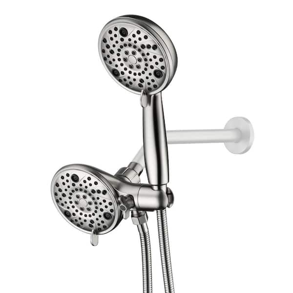 2-in-1 Dual Shower Heads 8-Spray Patterns with 1.8 GPM 5.22 in. Wall Mount Fixed Shower Head in Brushed Nickel