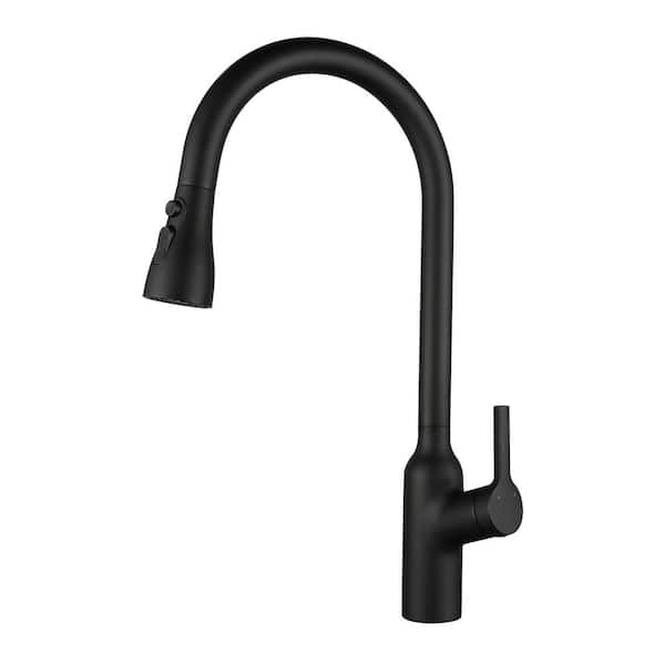 cadeninc Single Handle Deck Mount Pull Down Sprayer Kitchen Sink Faucet in Matte Black