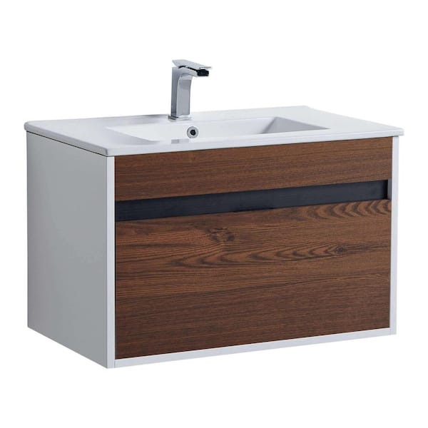 FINE FIXTURES Alpine 30 in. W x 18.11 in. D x 19.75 in. H Bathroom Vanity Side Cabinet in Brown Walnut with White Ceramic Top