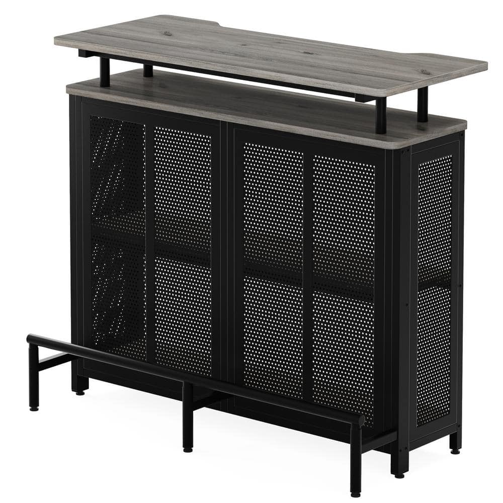 Tribesigns Walter 47.2 in. Grey Oak Wood Home Bar Unit 3Tier Liquor