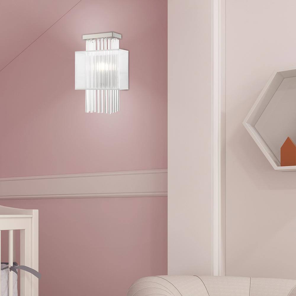 Brushed Nickel Dimmable Sconce with Crystal Rods