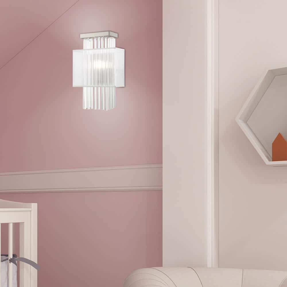 Brushed Nickel Dimmable Sconce with Crystal Rods
