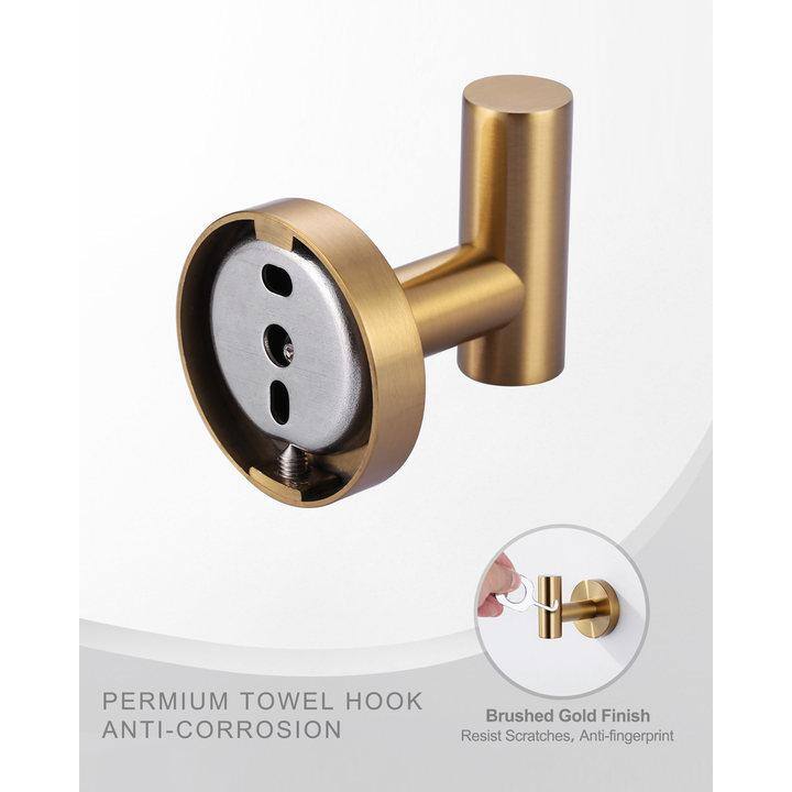Brushed Gold Stainless Steel Wall Mounted Towel Hooks, 4-Pack