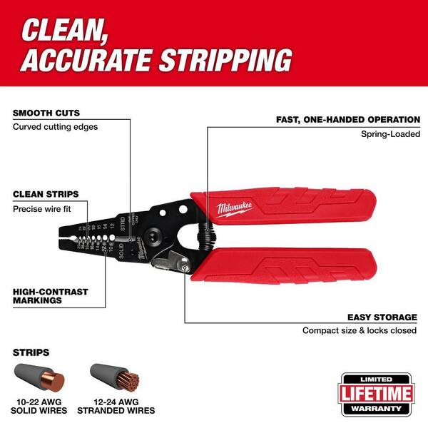 Milwaukee 48-22-6109 Wire Stripper/Cutter – 7 Inch, For Solid & Stranded Wire (Red, Insulated Handles)