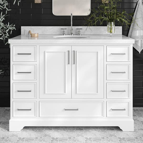 ARIEL Stafford 49 in. W x 22 in. D x 36 in. H Single Sink Freestanding Bath Vanity in White with Carrara White Marble Top