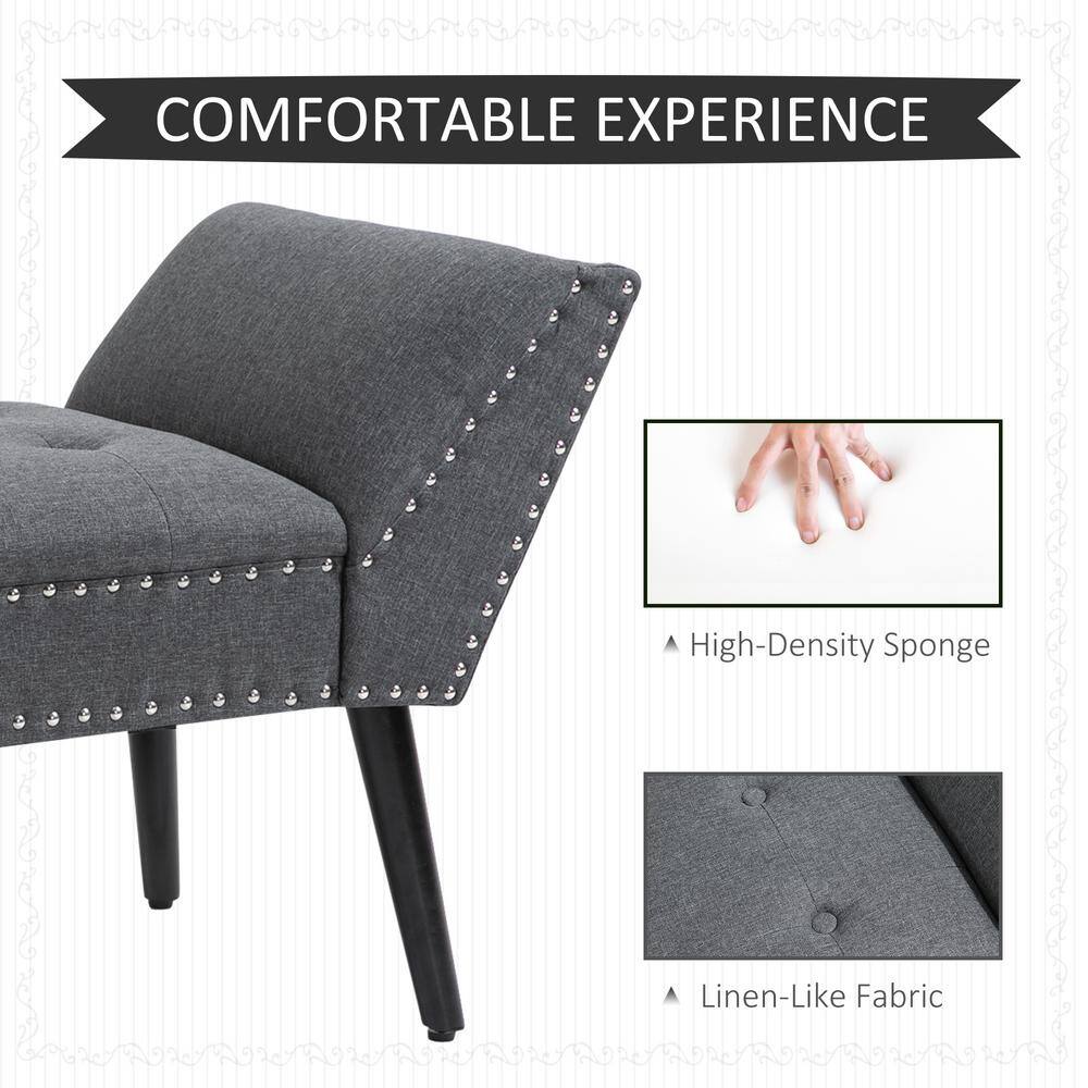 Modern Charcoal Grey Tufted Linen-Like Footstool Bench