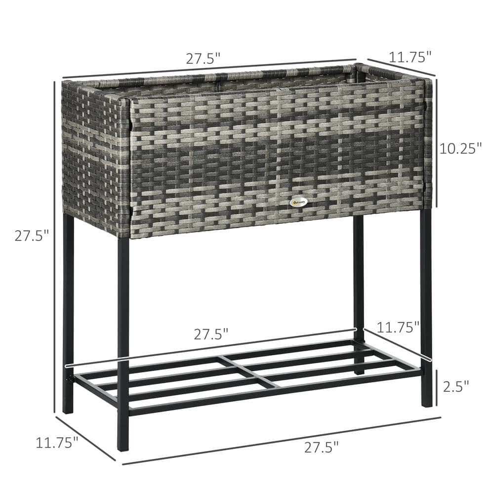 Gray Elevated Rattan Wicker Garden Bed with Metal Frame