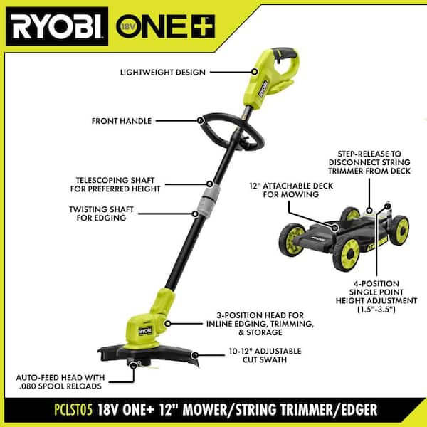 RYOBI ONE+ 18V 12 in. Cordless Battery 3-in-1 Mower, String