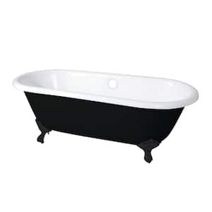 Aqua Eden 66 in. Cast Iron Double Ended Clawfoot Bathtub in White/Matte Black (No Faucet Drillings)