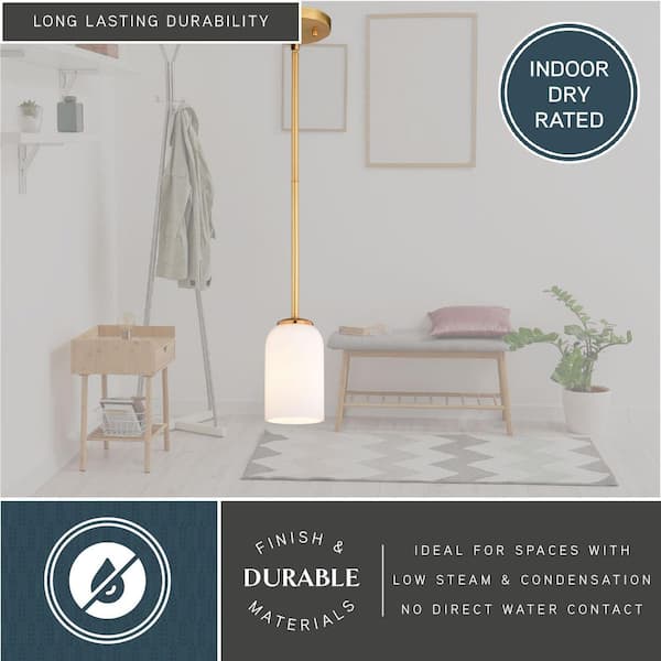 VAXCEL - Shelby 1 Light Mini Pendant Light Natural Gold Brass Transitional Ceiling Fixture White Glass