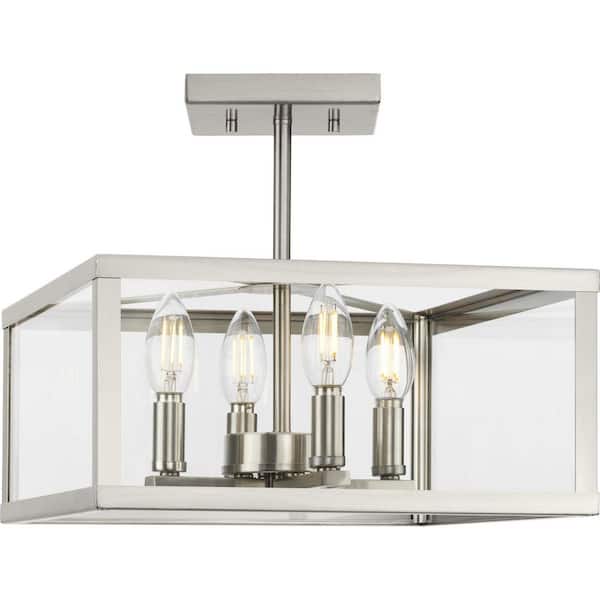 Progress Lighting Hillcrest 13 in. 4-Light Brushed Nickel Flush Mount for Kitchen or Bedroom