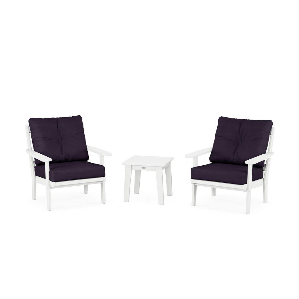 Oxford 3-Pcs Plastic Patio Conversation Set in White/Navy Linen Cushions price history on PriceWatchPro