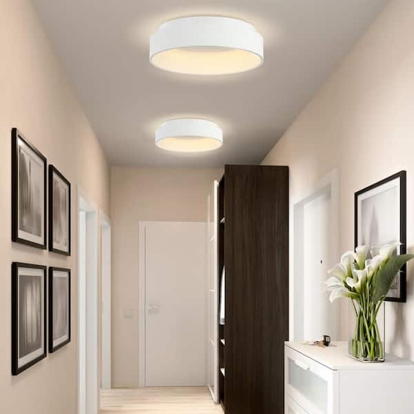 JONATHAN Y Ring 17.7 in. White Integrated LED Flush Mount Ceiling