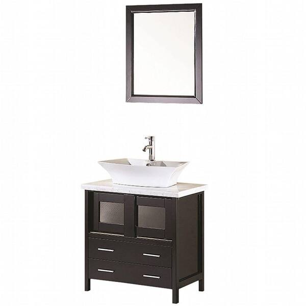 Design Element Elite 30 in. Vanity in Espresso with Marble Vanity Top in Carrera White and Mirror-DISCONTINUED
