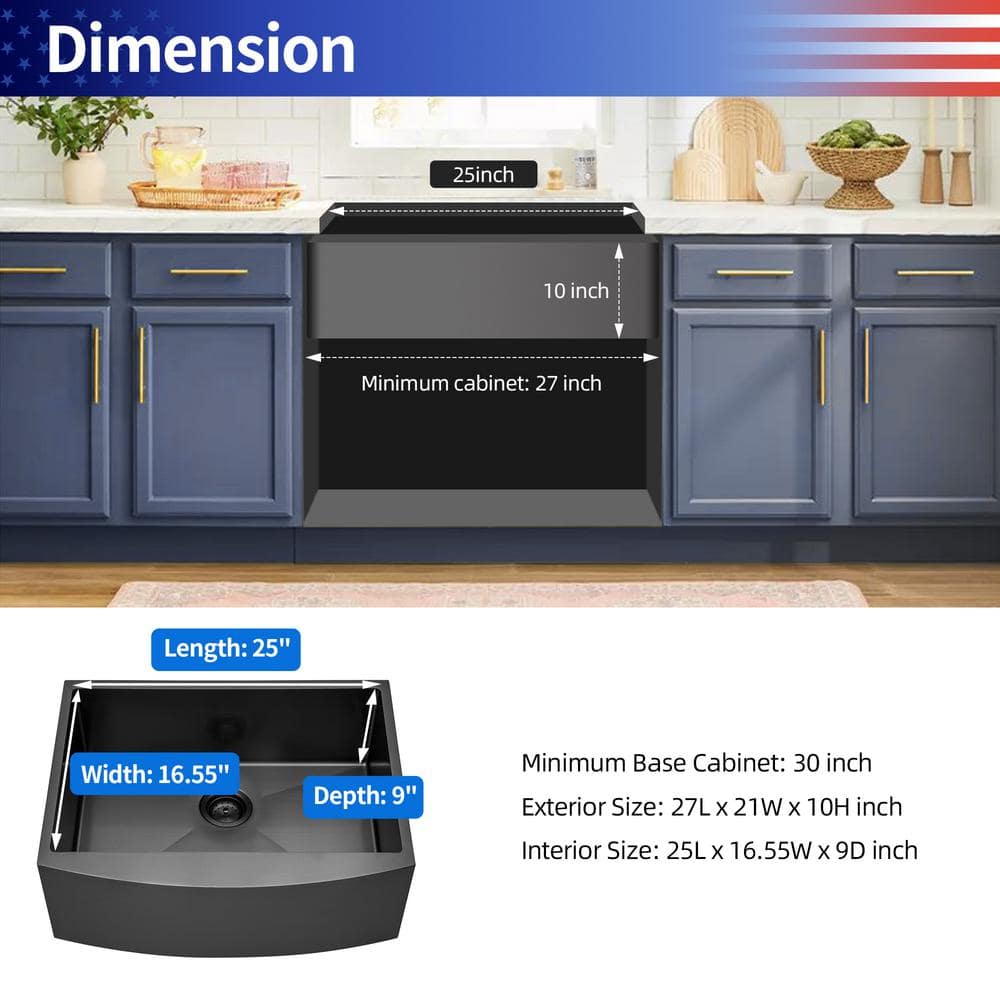27'' Gunmetal Black Stainless Steel Farmhouse Kitchen Sink