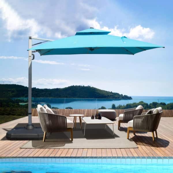 light blue patio umbrella 10 foot 10ft Cantilever with Solar & Rotation, Dark There are also 5 levels of tilt adjustment Dracelo 10 ft. Metal Cantilever