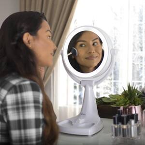 17.5 in. L x 11 in. W Fluorescent Angle Adjustable Freestanding Bi-View 10X/1X Vanity Beauty Makeup Mirror in White