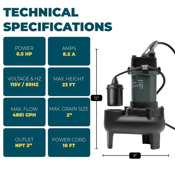 XtremepowerUS 1/2 HP 4861 GPH Cast Iron Submersible Sump Sewage 