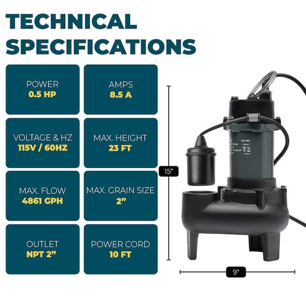 XtremepowerUS 1/2 HP 4861 GPH Cast Iron Submersible Sump Sewage
