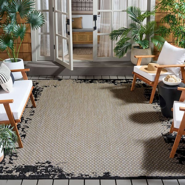 Beach House 8 ft. x 10 ft. Black/Beige Border Area Rug