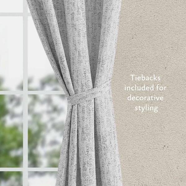 Jessica Simpson Faye Textured Light Grey Polyester Blackout Grommet  Tiebacks Curtain - 38 in. W x 84 in. L (2-Panels and 2-Tiebacks) JSC016298  - The Home Depot