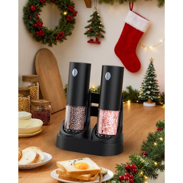 Electric Salt and Pepper Grinder Set, Charging Base, LED Light, Adjustable Coarseness, One-handed Easy Operation
