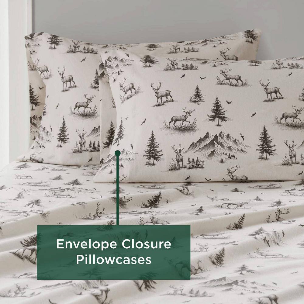 Full Gray Deer Toile Cotton Flannel Sheet Set