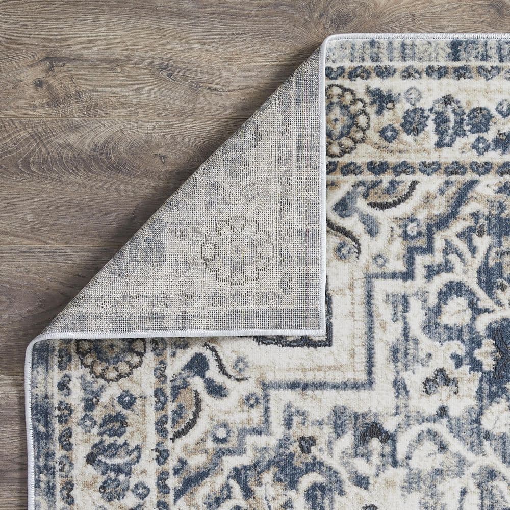 Elegant Blue Oriental-Inspired 8' x 10' Synthetic Area Rug