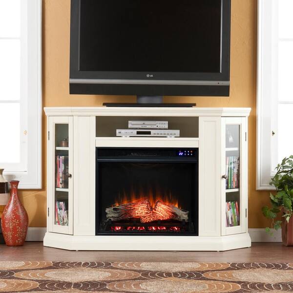 Southern Enterprises Sharielle 48 in. Touch Panel Electric Corner Electric Fireplace in Ivory