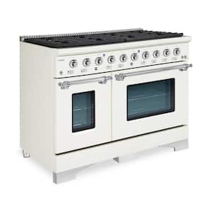 CLASSICO 48 in. 8 Burner Freestanding Double Oven Dual Fuel Range with Gas Stove and Electric Oven in Off-White