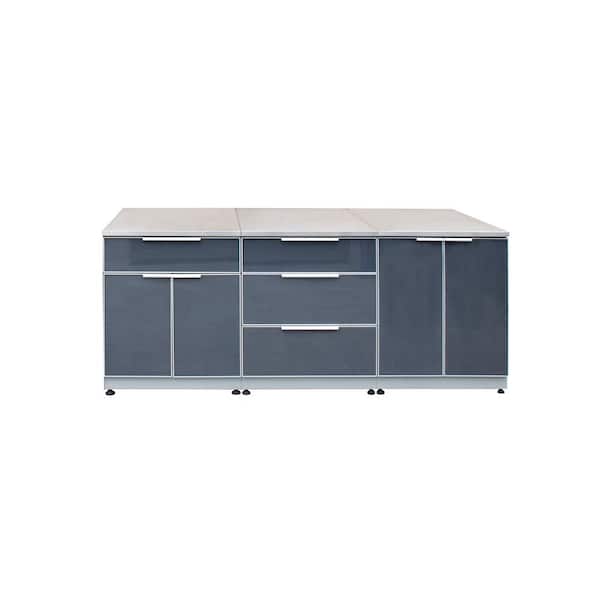 BLUE SKY OUTDOOR LIVING Aluminum Slate Gray 3-Piece 90 in. W x 37.25 in. H x 25.25 in. D Outdoor Kitchen Cabinet Set with 2-Door Cabinet