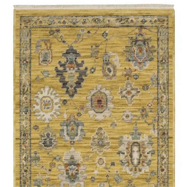 2 X 12 Yellow, Black, Ivory Oriental Washable Area Rug Runner Rug