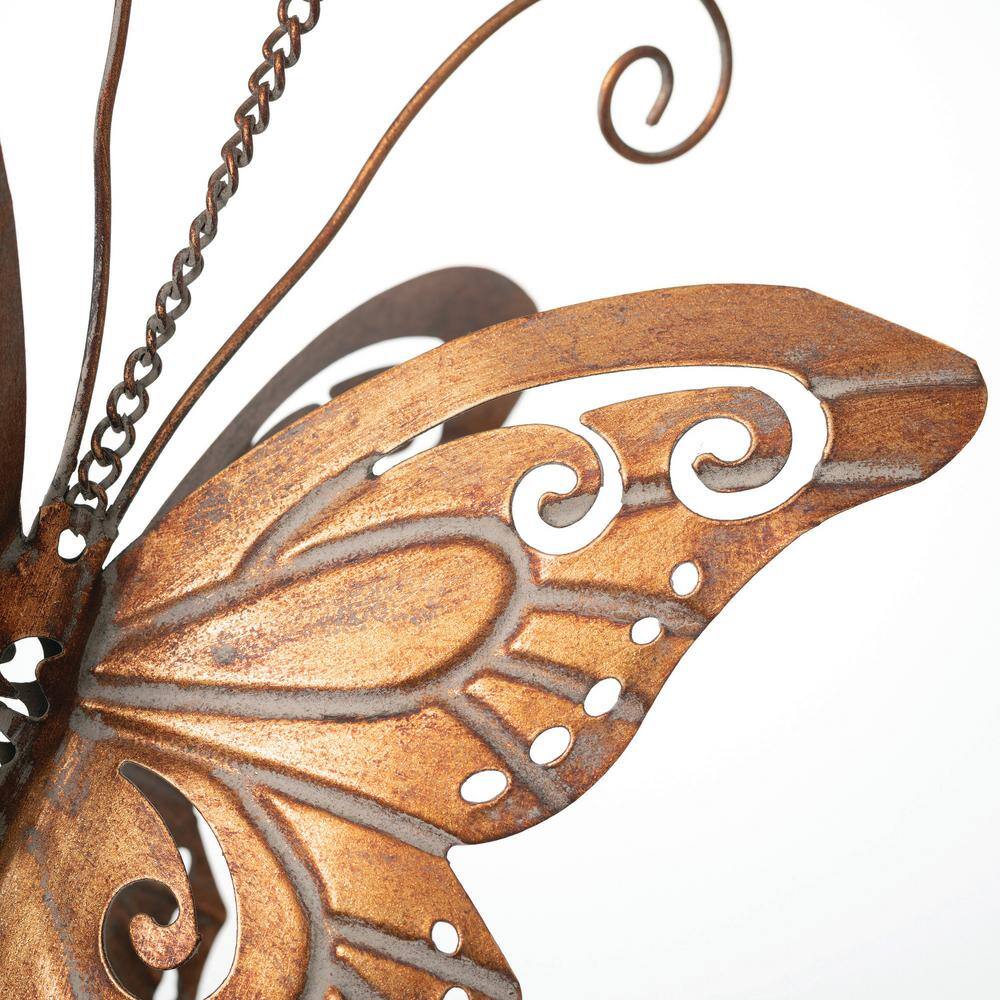 31.5" Bronze Metal Butterfly Wind Chime with Floral Design