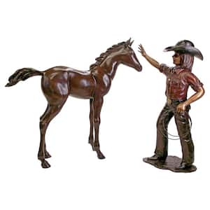 Cast Bronze Rodeo Dreams Cowgirl with Horse Garden Statue Set (2-Piece)