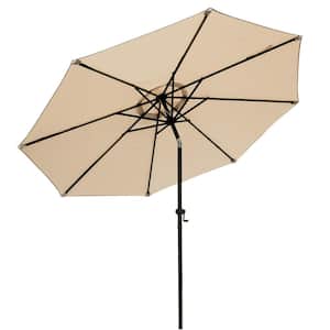 10 ft. Aluminum Market Umbrella Outdoor Patio Umbrella with Push Button Tilt/Crank for Garden, Lawn & Pool in Beige