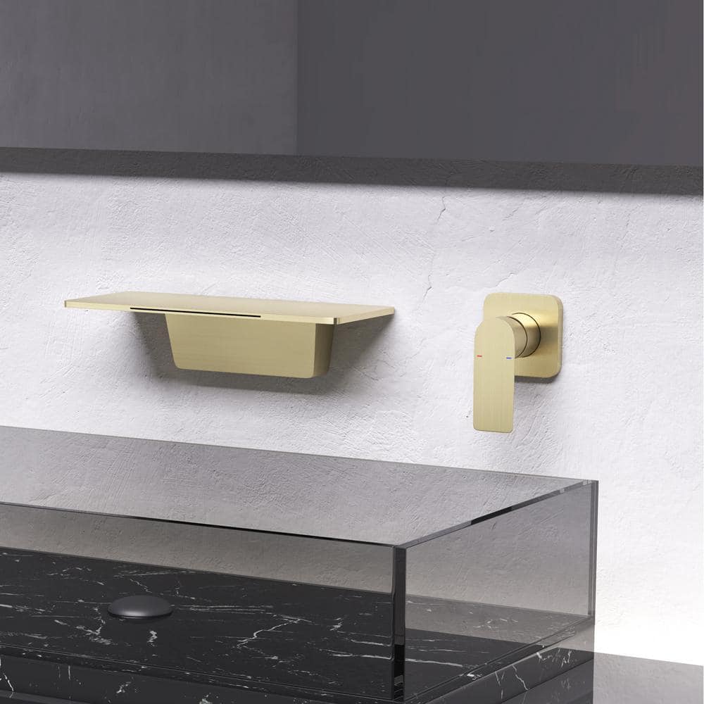Brushed Gold Wall-Mounted Waterfall Bathroom Faucet