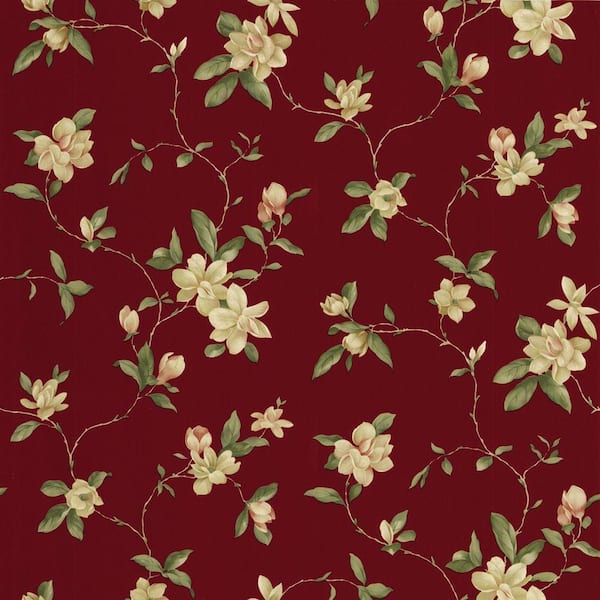 The Wallpaper Company 56 sq. ft. Red Floral Trail Wallpaper-DISCONTINUED