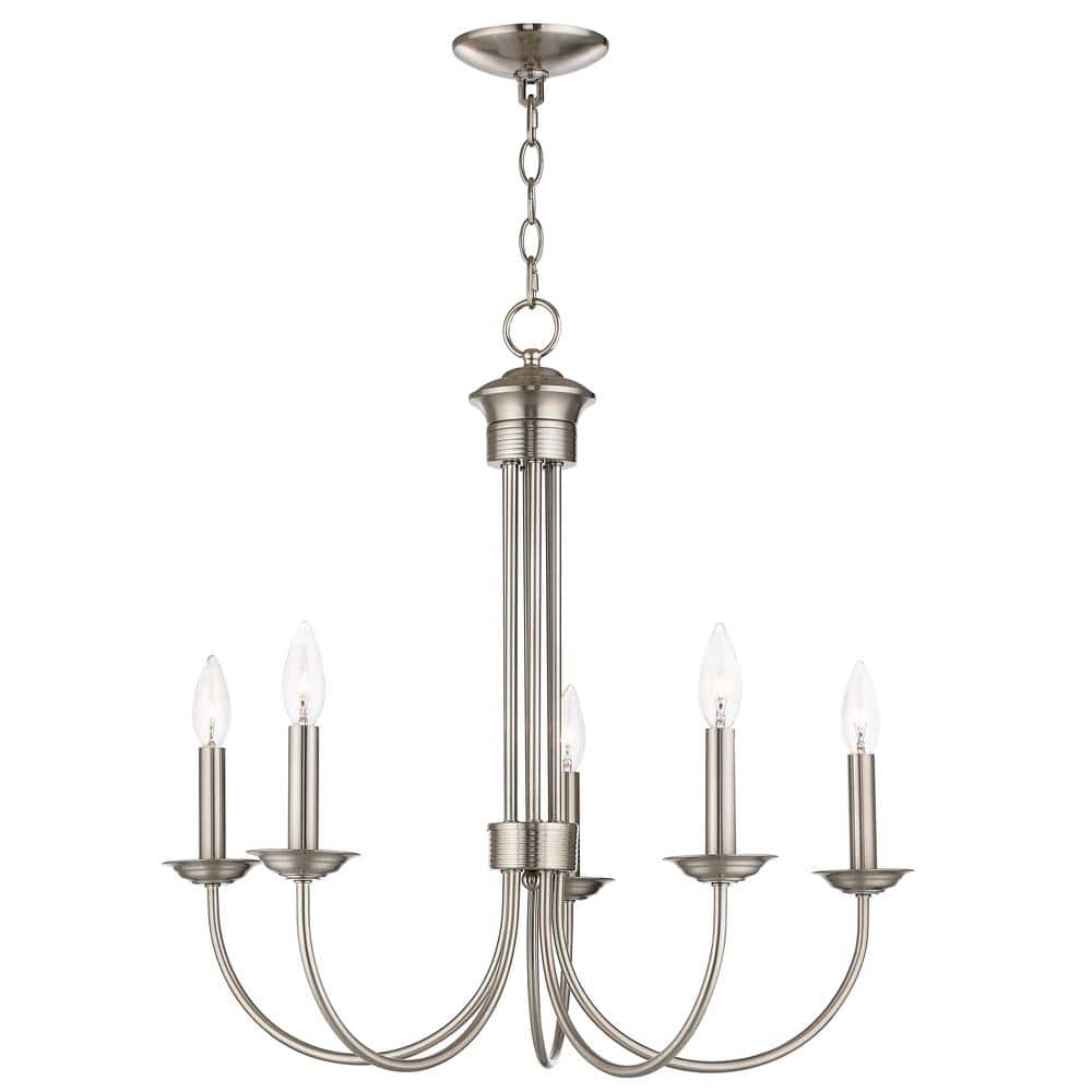 Estate Elegance 5-Light Brushed Nickel Chandelier with Candelabra Bulbs