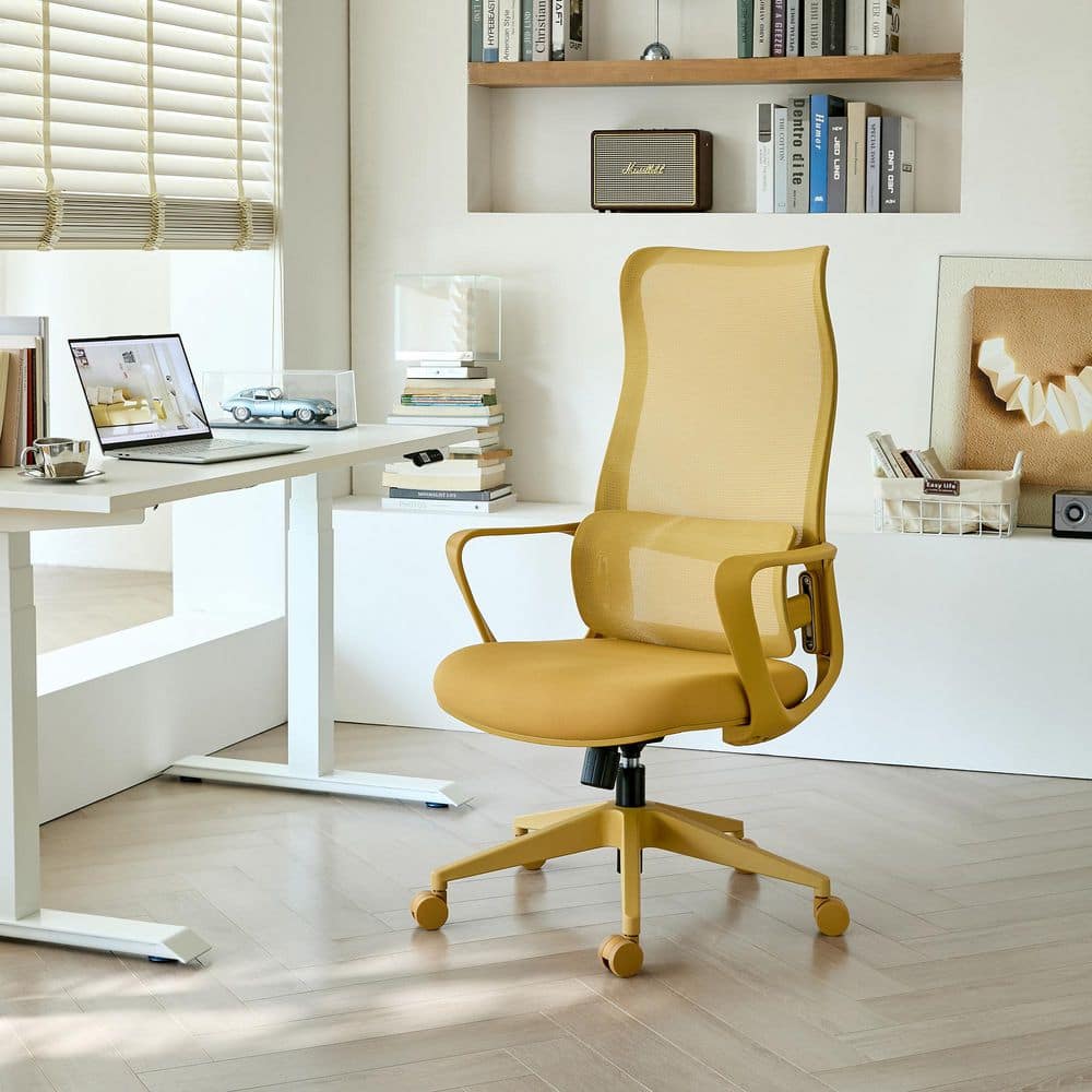 Colorful Nylon Upholstery High Back Mesh Ergonomic Task Chair in Yellow Office Chair with Adjustable Lumbar Support