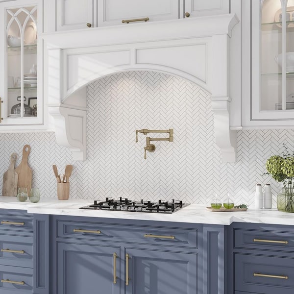 Nubes 12 in. x 13 in. Honed Snow White Marble Mosaic Herringbone Wall and Floor Tile (5.29 sq. ft./case)-5 Pack