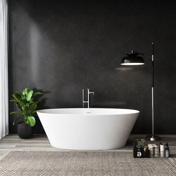 Moray 67 in. x 34 in. Solid Surface Stone Resin Flatbottom Freestanding Bathtub Soaking Bathtub in Matte White