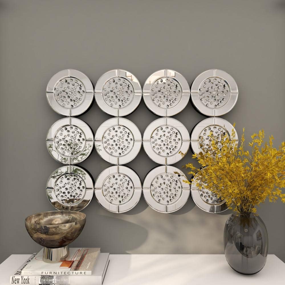 Luxe Reflections Silver Wood Wall Mirror with Crystal Accents 39" Round