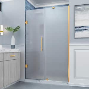 Belmore 52.25 in. to 53.25 in. W x 72 in. H Frameless Pivot Shower Door Frosted Glass in Brushed Gold