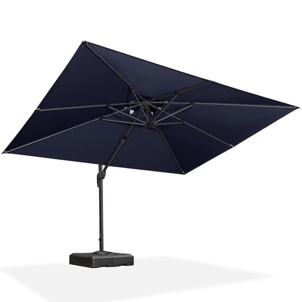 PURPLE LEAF 9 ft. x 12 ft. 2-Tier Aluminum Cantilever 360-Degree Rotation Patio Umbrella with Base in Ground, Navy Blue