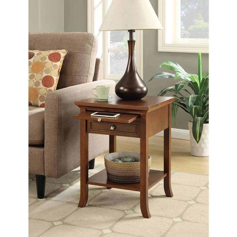 Espresso Logan Square Wood End Table with Storage and Pull-Out Shelf