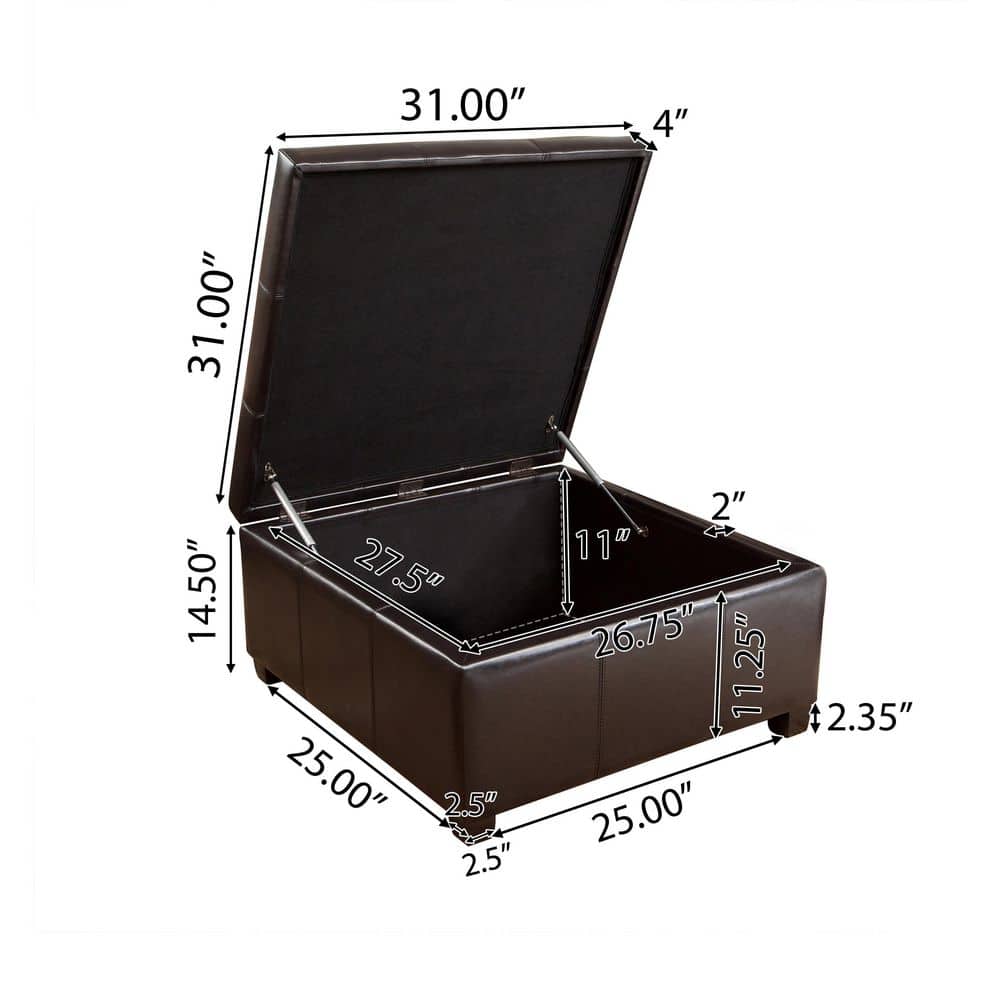 Espresso Tufted Round Leather Storage Ottoman