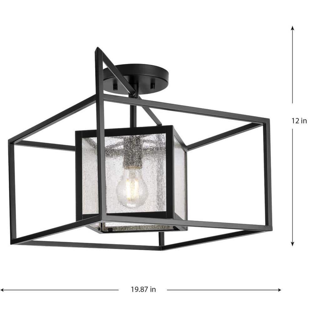 Matte Black Glass Outdoor Semi Flush Mount Light