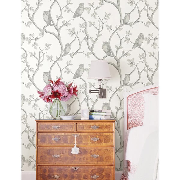 Enchanted Forest Grey Owl & Tree Grey Wallpaper Sample